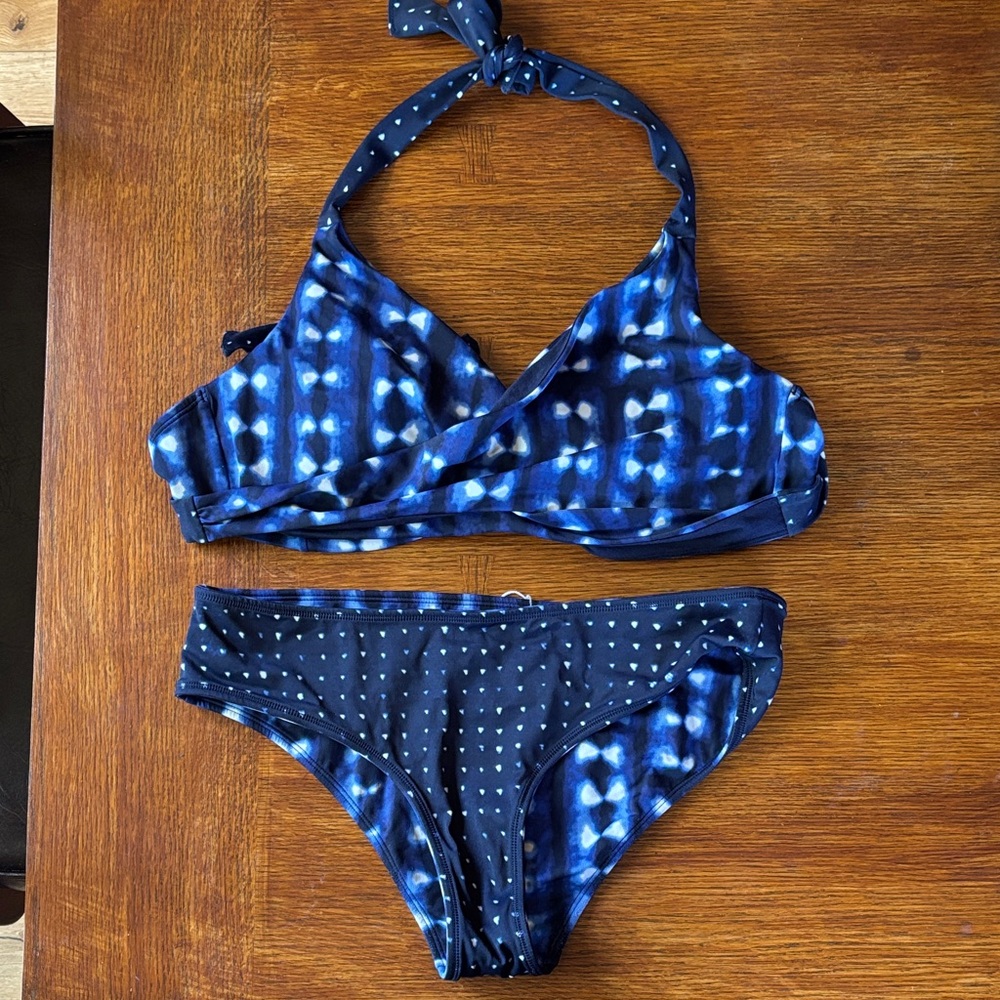Athleta Blue Tie-Dye Halter Bikini Set